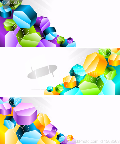 Image of Set of banners with 3d hexagon