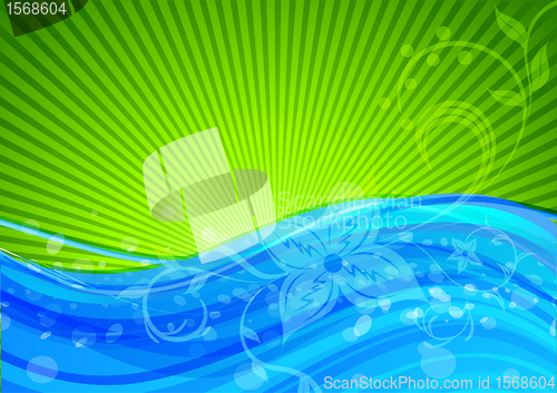 Image of Abstract background in blue and green colors with flower