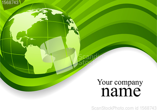 Image of Green wavy background with globe. Vector illustration