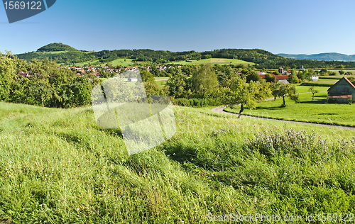 Image of country idyll with village and view to German Alb