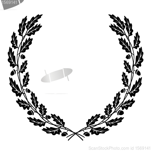 Image of wreath of oak leaves black silhouette