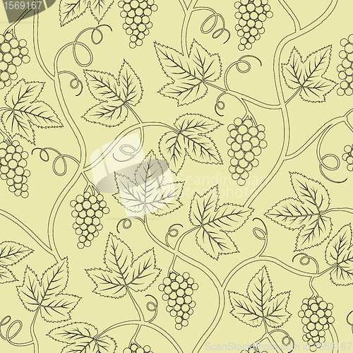 Image of black silhouette grape branch seamless