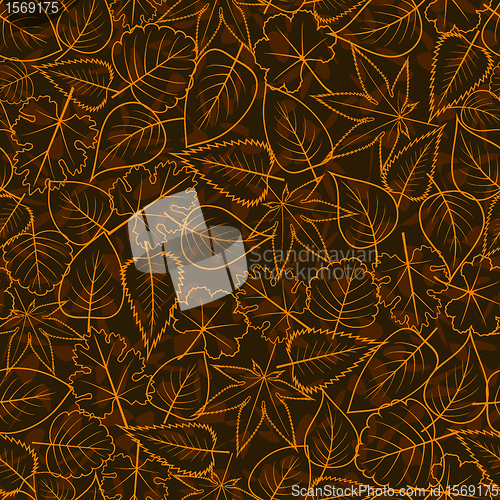 Image of contour autumn gold leaf seamless