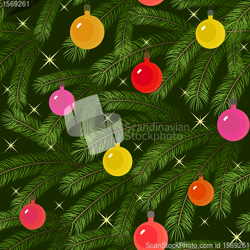 Image of Christmas tree fir branch decorated seamless