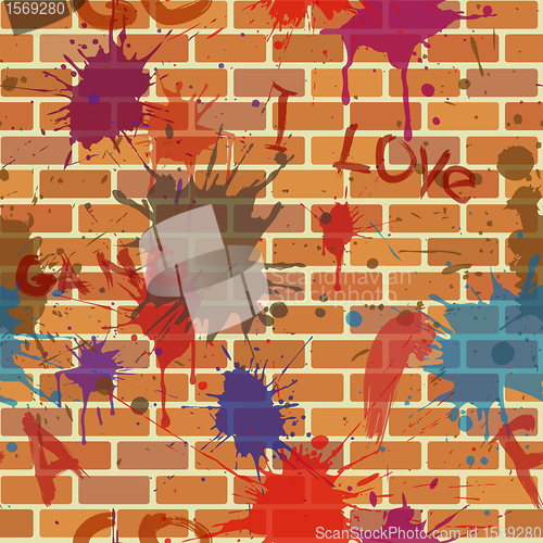 Image of seamless dirty brick wall, graffiti, paint