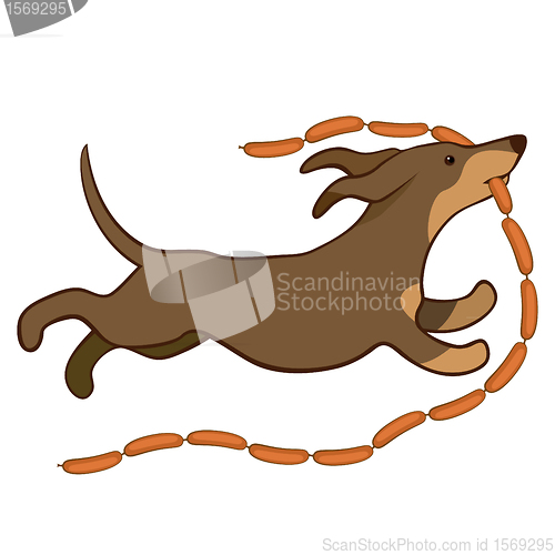 Image of lucky dog with sausages