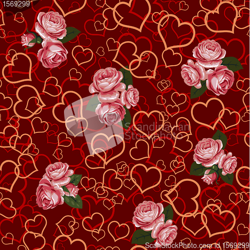 Image of red rose and heart seamless