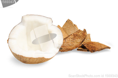 Image of Fresh coconut and coconut shells