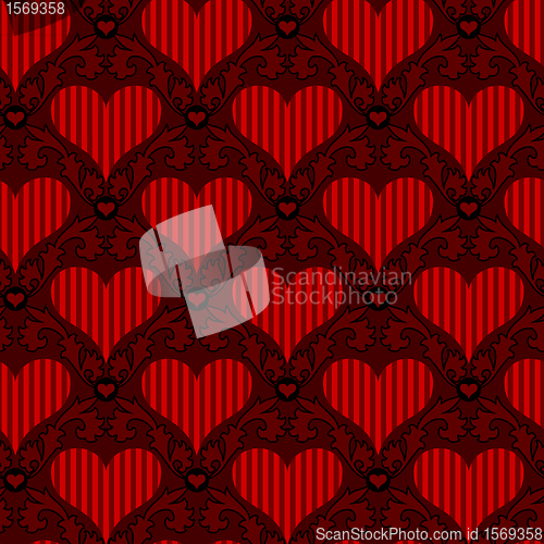 Image of red striped heart seamless background