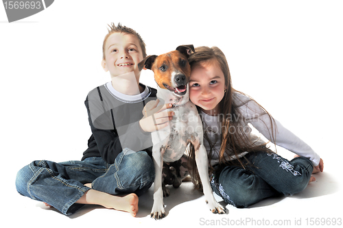 Image of children and  jack russel terrier