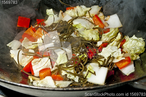 Image of vegetables in a Chinese wok