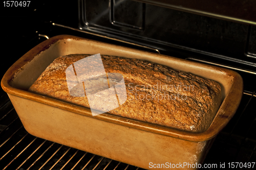 Image of whole grain bread in an oven
