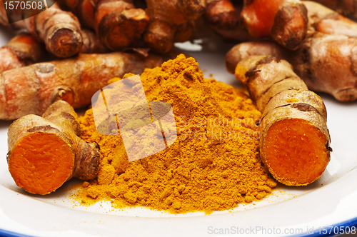 Image of turmeric, root and powder