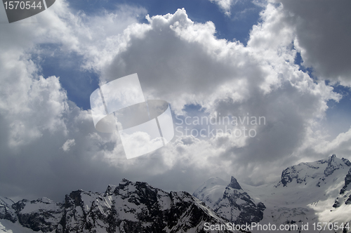 Image of Mountains in clouds. Caucasus, region Dombay.