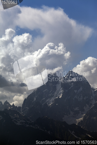 Image of Mt. Ushba in clouds, Caucasus Mountains, Georgia, Svaneti.