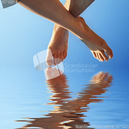 Image of female and male walking on water