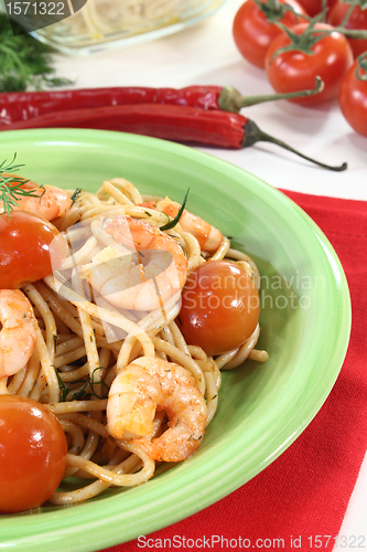 Image of spaghetti with fresh shrimp