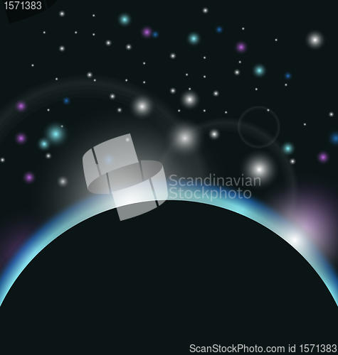 Image of space background with earth and sunrise