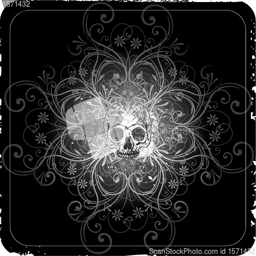 Image of vector grunge halftone background with a skull