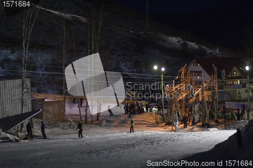 Image of Skiing center at evening time