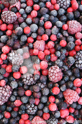 Image of Close up of frozen mixed fruit  - berries 