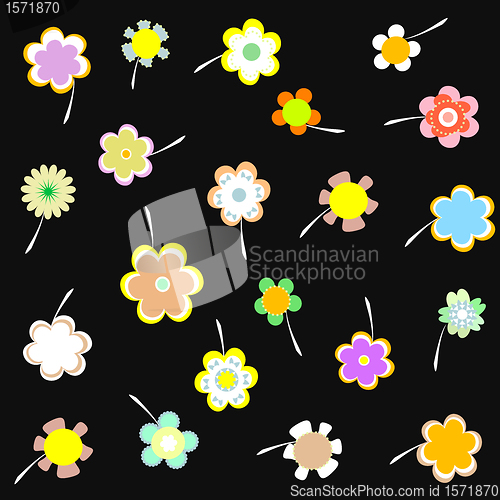 Image of vector Decorative wallpaper with flowers on black