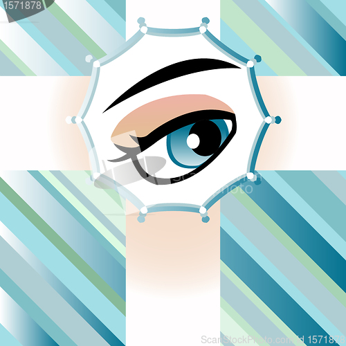 Image of Human blue eye on blue background card vector