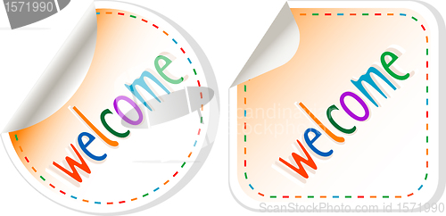 Image of Welcome stickers label set isolated on white