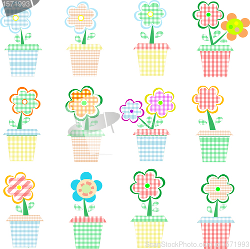 Image of flowers in pot colorful vector set