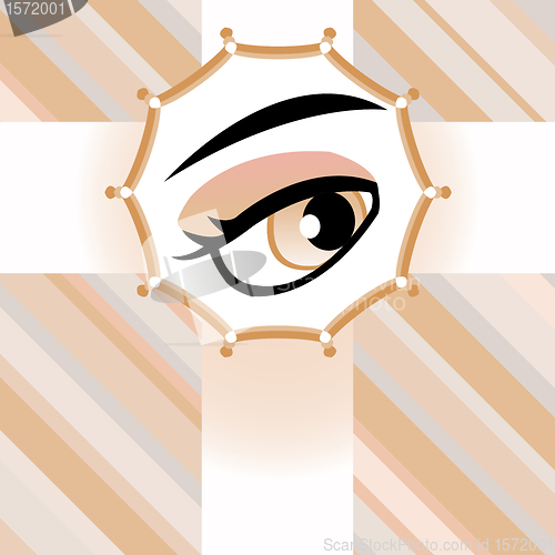 Image of Human brown eye card. vector background