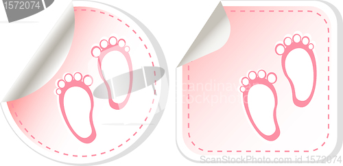 Image of baby girl announcement card. vector label set