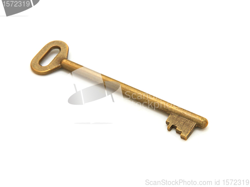 Image of old golden key on white background