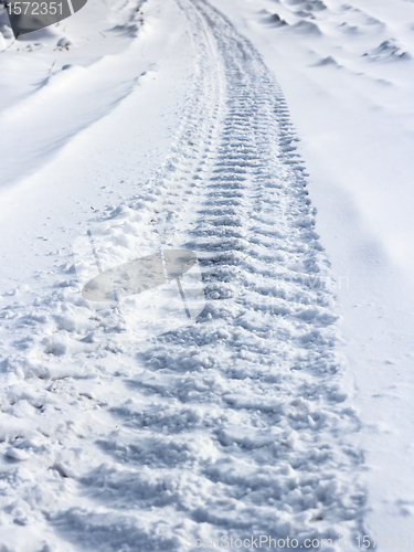 Image of Traces from wheels of the  car on snow