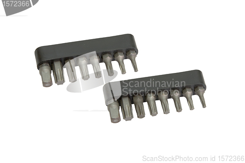 Image of set of nozzles for screwdriver, isolated on white background.