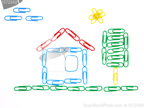 Image of The house and tree from  paper clips 