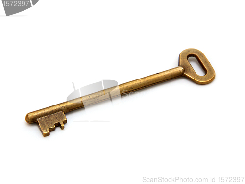 Image of old golden key on white background