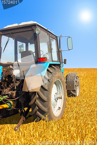 Image of Tractor in a field, agricultural scene in summer