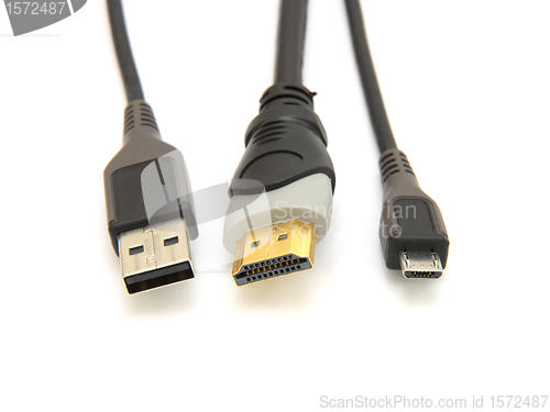 Image of usb plug and large and small hdmi cable  