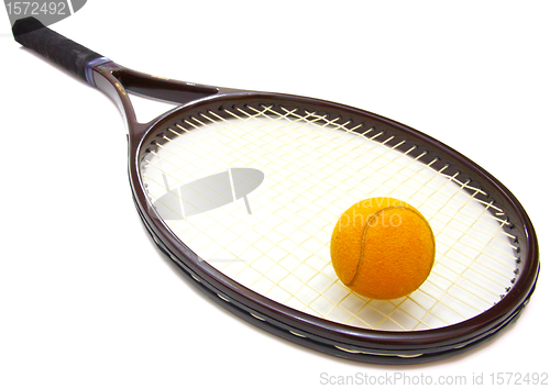 Image of A tennis ball and racket on a white background
