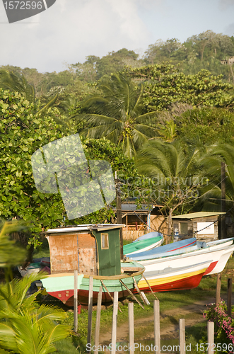 Image of fishing boats in jungle Big Corn Island Nicaragua