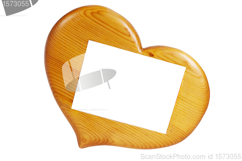Image of wooden frame in the form of hearts, isolated on white 