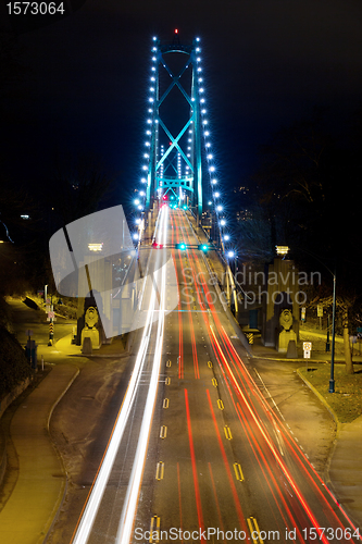 Image of Light Trails on Lions Gate Bridge at Night