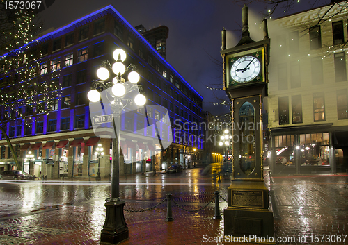 Image of Gastown Steam Clock on a Rainy Night