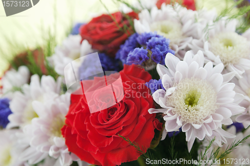 Image of Bouquet of multi-coloured summer flowers