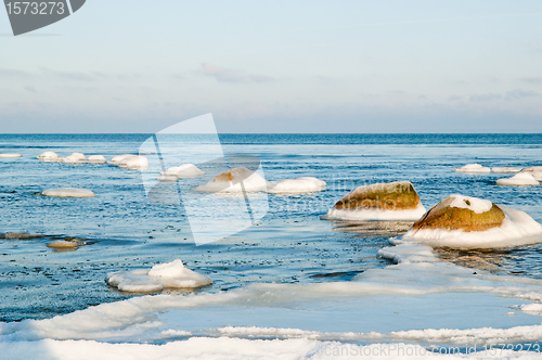 Image of  ice-covered stones along the shores of the Baltic Sea 