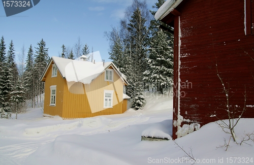 Image of Yellow house and red shed