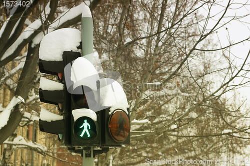Image of Traffic light under snow