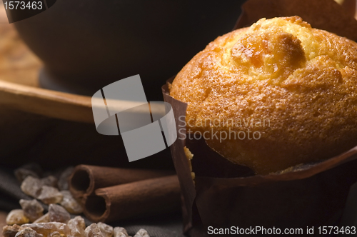 Image of Homemade cinnamon muffins with coffe