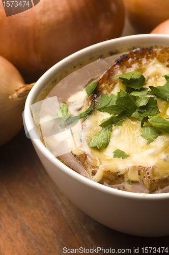 Image of French onion soup with ingredients