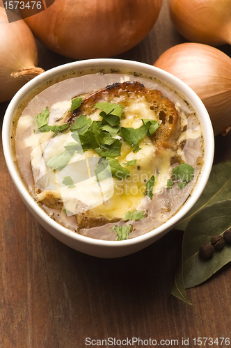 Image of French onion soup with ingredients